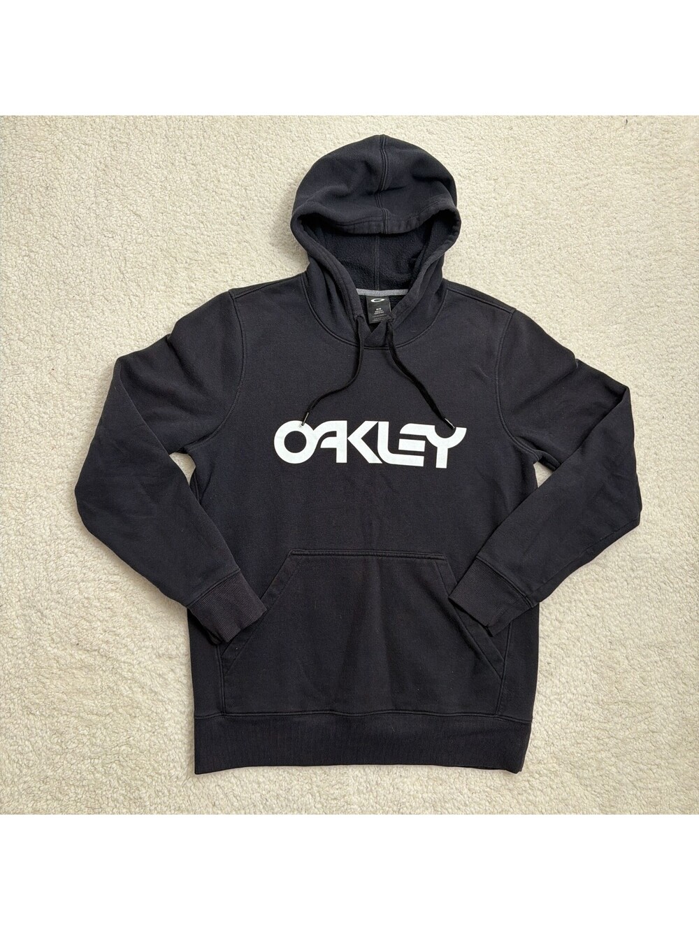 Oakley Hoodie Mens M Black Spell Out Logo Pullover Sweatshirt Skate Surf Y2K